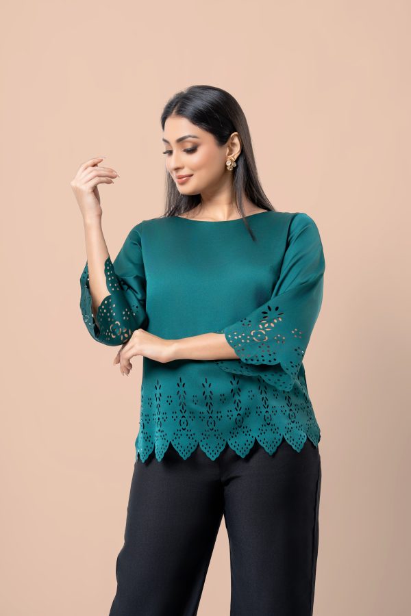 Laser Cut Scallop Hem Detail Blouse - Image 2