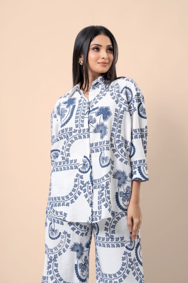 Abstract Botanical Patterned Loose Fitted Shirt and Pants Set