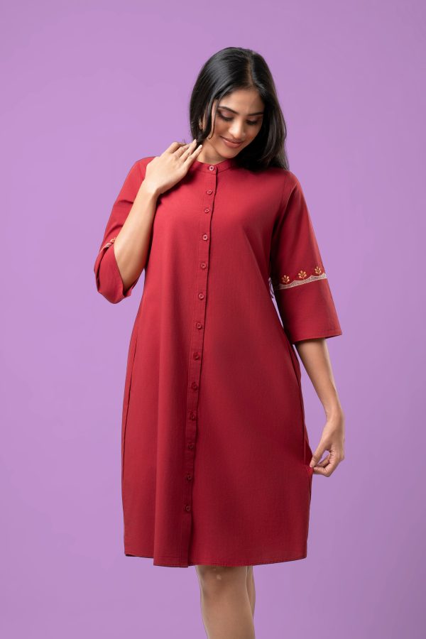 Embroidered Button-Down Short Dress - Image 3