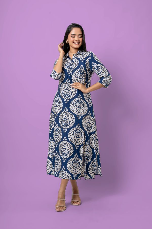 Damask Patterned Front Slit Detail Maxi Dress - Image 4