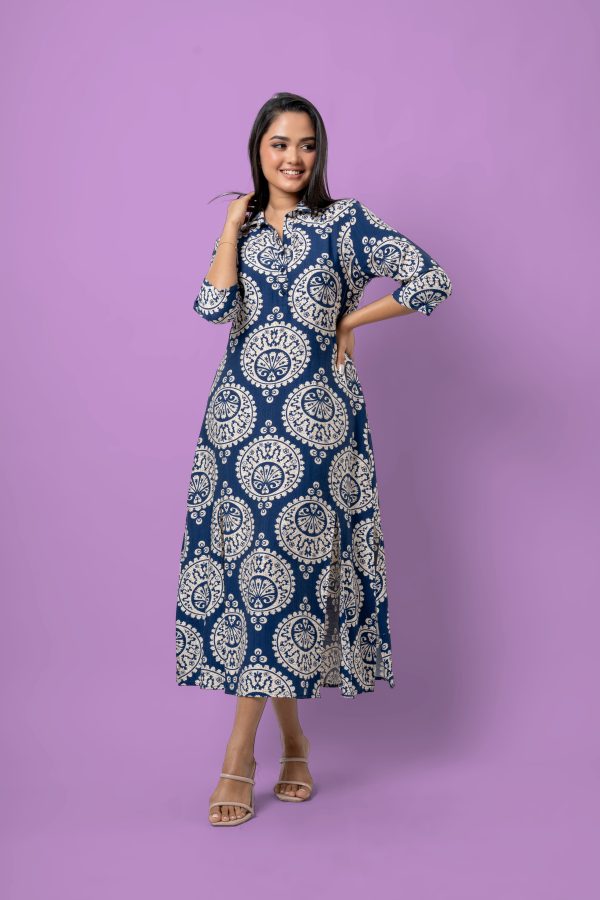 Damask Patterned Front Slit Detail Maxi Dress - Image 3
