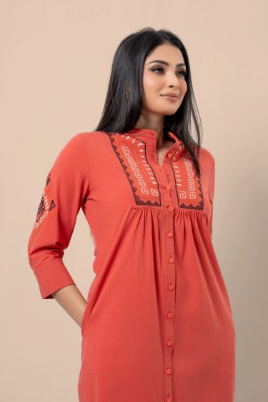Embroidered Front Gather Detail Short Dress