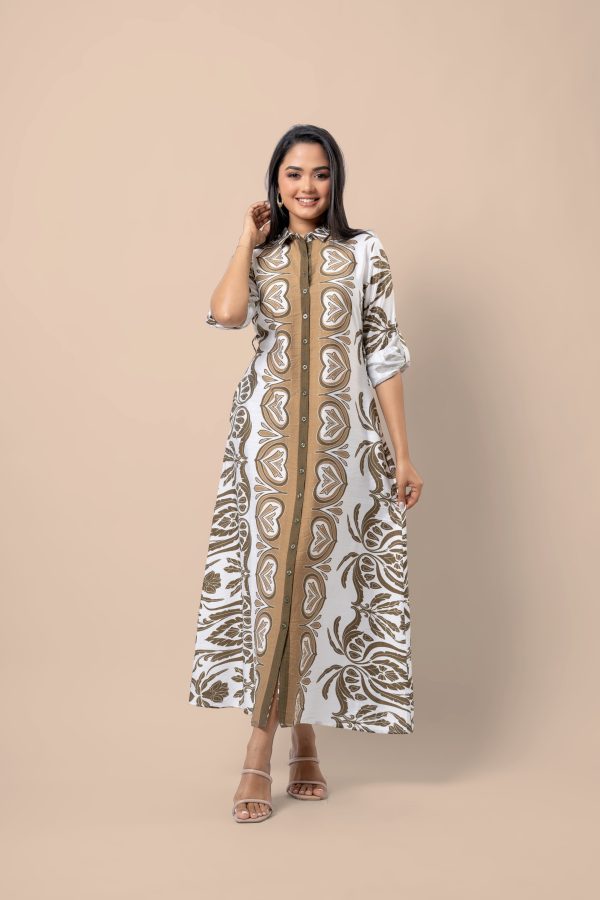 Abstract Botanical Patterned Button-Down Maxi Dress - Image 3