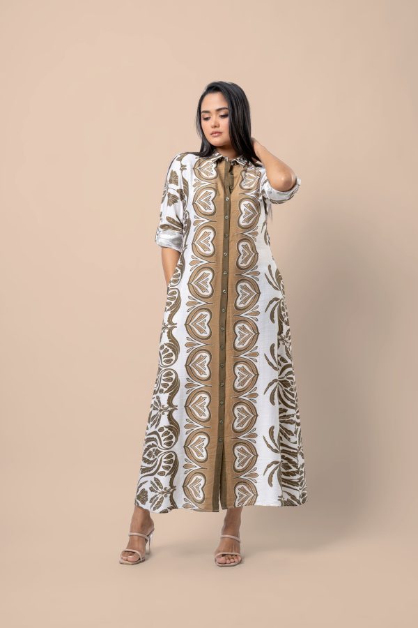 Abstract Botanical Patterned Button-Down Maxi Dress - Image 4