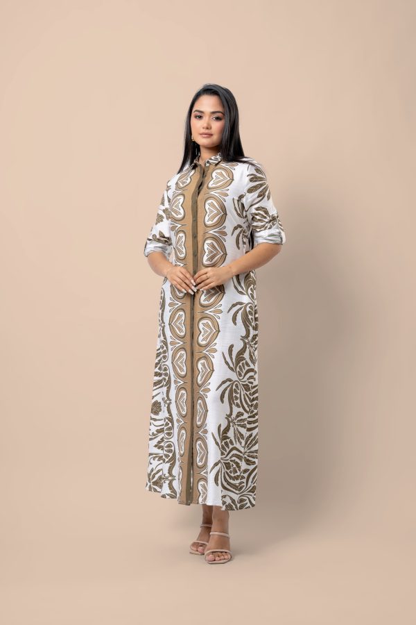 Abstract Botanical Patterned Button-Down Maxi Dress - Image 5