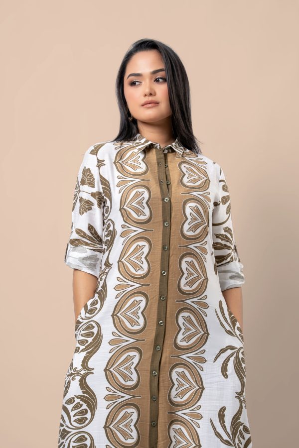 Abstract Botanical Patterned Button-Down Maxi Dress - Image 2