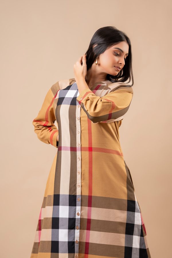 Plaid Patterned Raglan Sleeve Short Dress - Image 4