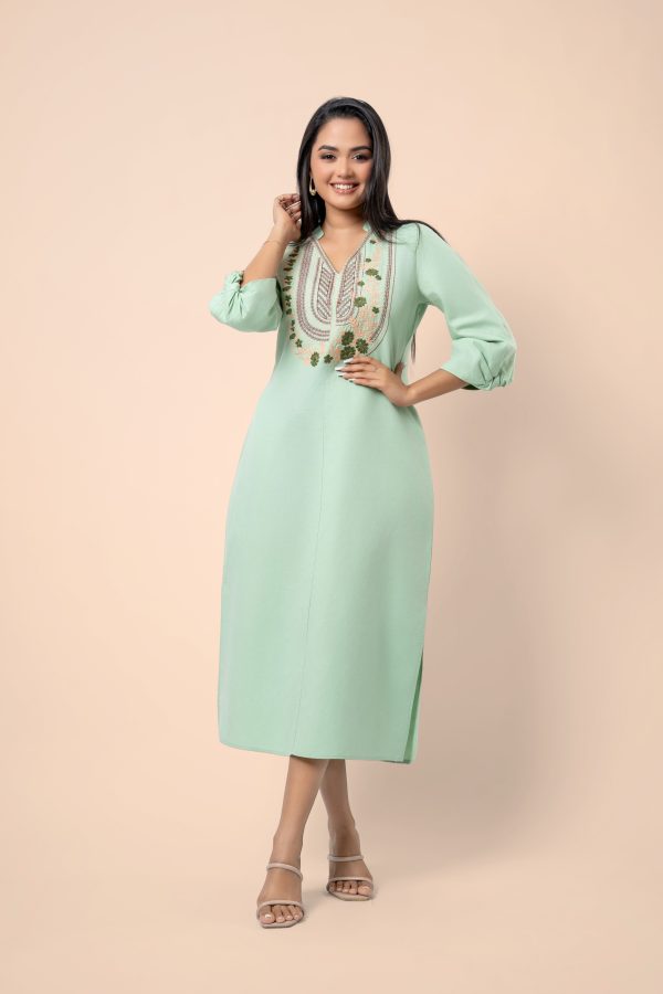 Floral Embroidery Twisted Sleeve Midi Dress - Image 5