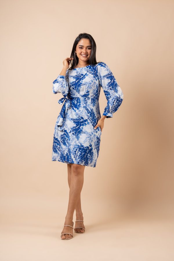 Long Sleeve Pleated Overlapping Short Dress - Image 2