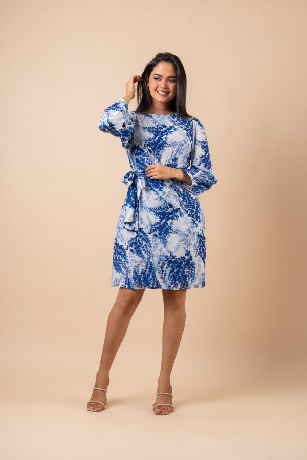 Long Sleeve Pleated Overlapping Short Dress - Image 3