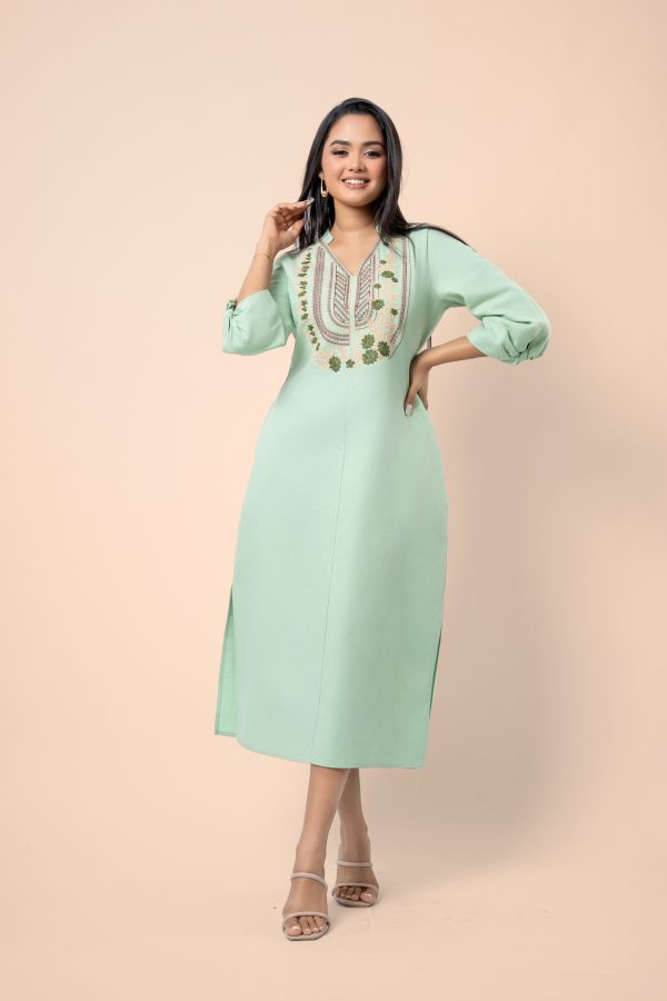 Floral Embroidery Twisted Sleeve Midi Dress - Image 4