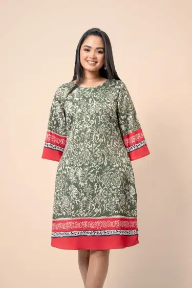 Floral Contrast Border Patterned Short Dress