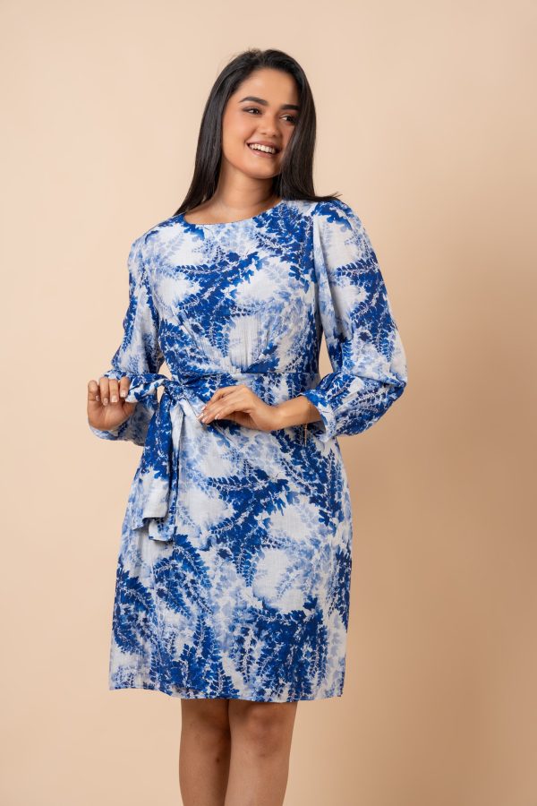 Long Sleeve Pleated Overlapping Short Dress