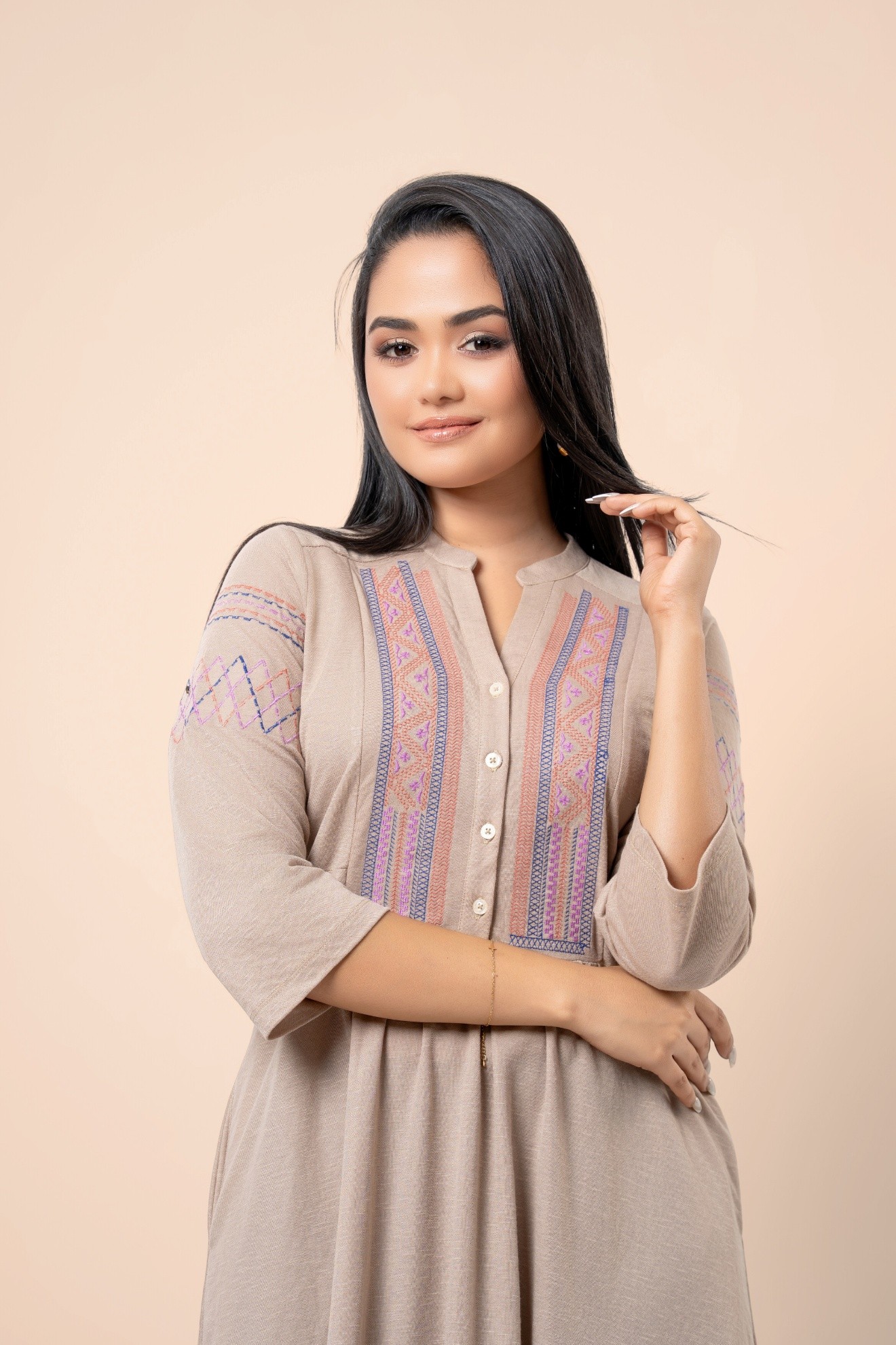 Geometric Embroidery Detail Short Dress