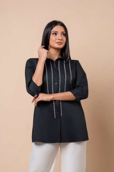 Embroidered Button-Down Shirt Blouse