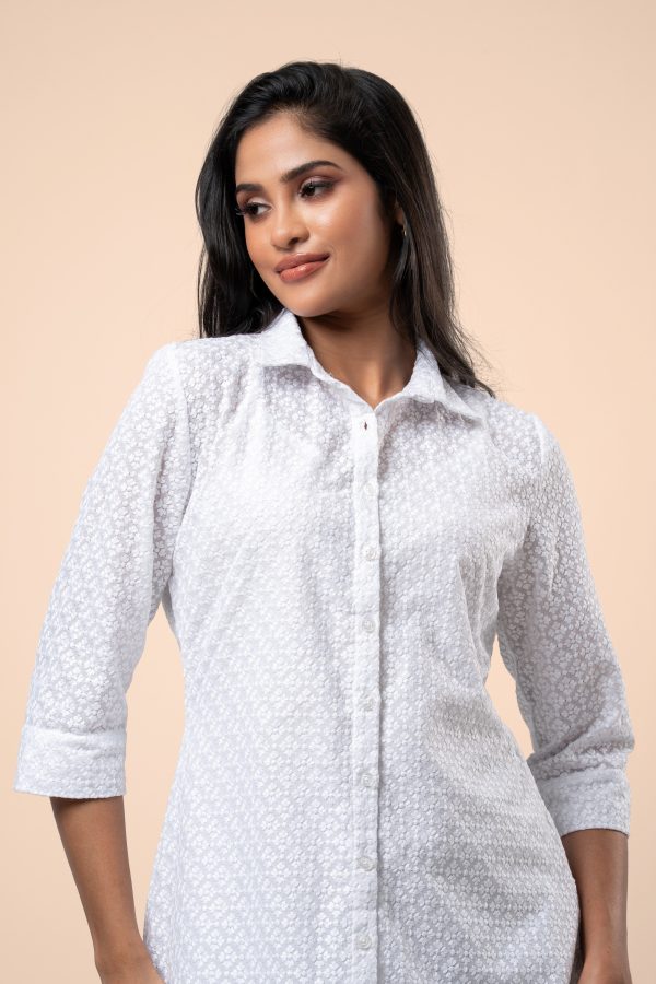 Hakoba Patterned Scallop Hem Short Shirt Dress - Image 5