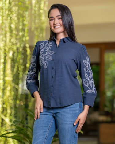 Botanical Embroidered Shirt Blouse