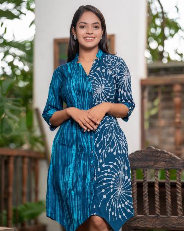 Zig-Zag Hem Detail Batik Short Shirt Dress