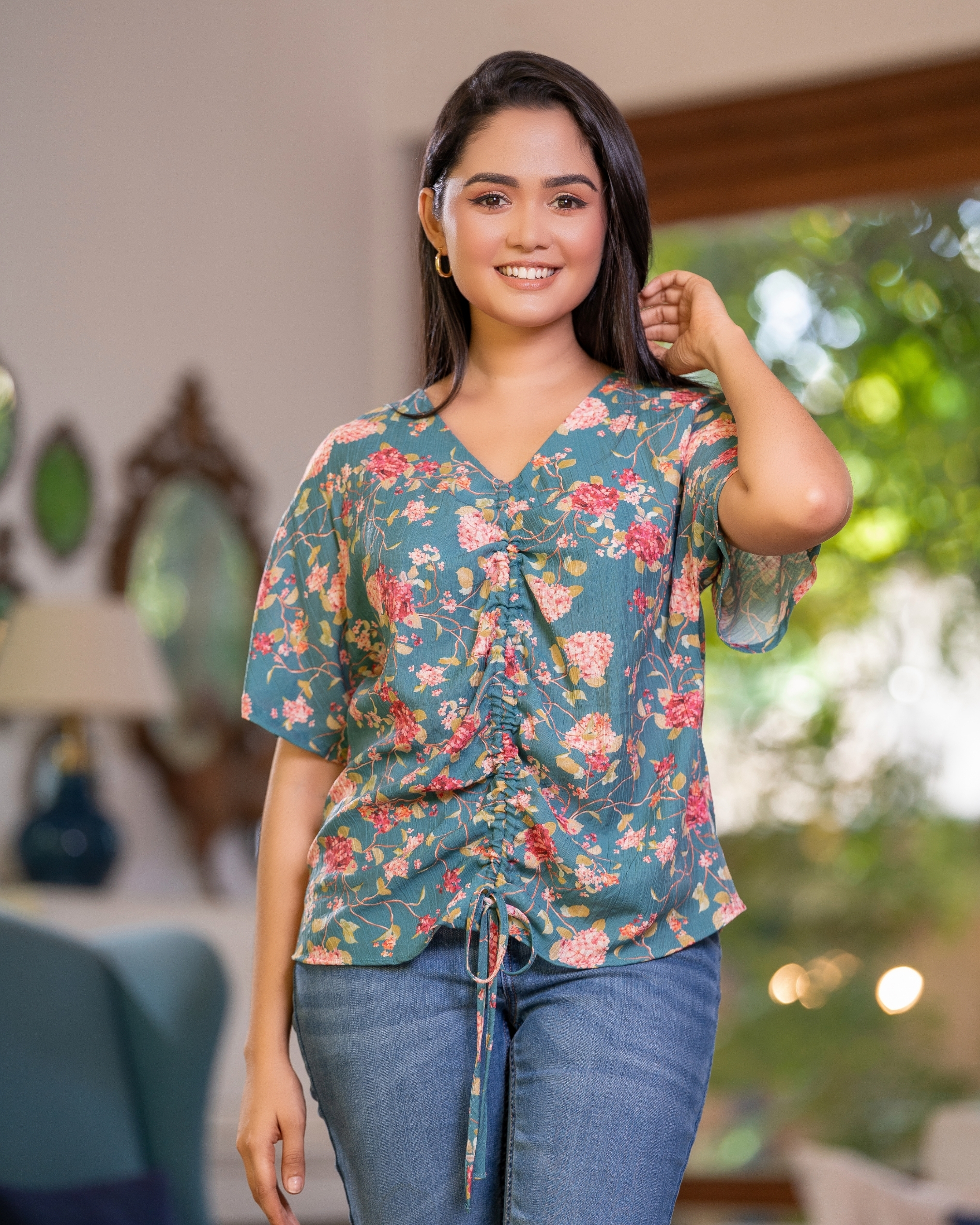 Front Ruching Detail Maggie Sleeve Blouse