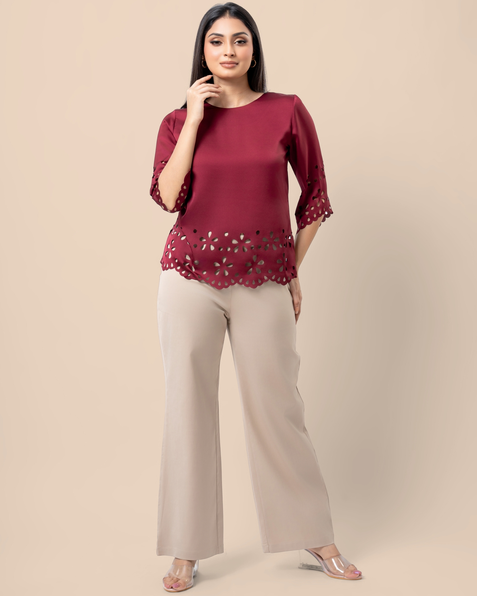 Laser Cut Scallop Hem Detail Blouse - Image 5