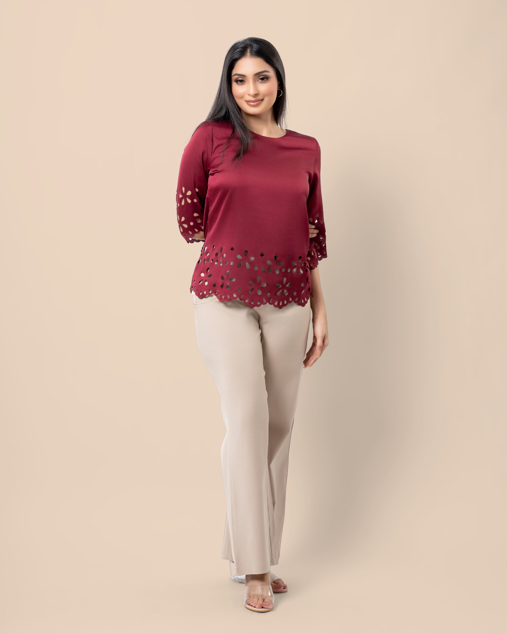 Laser Cut Scallop Hem Detail Blouse - Image 4