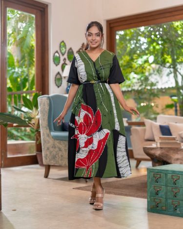 Front Crossover Detail Batik Midi Dress