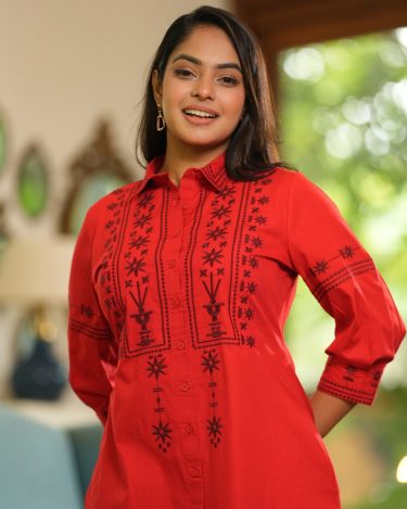 Button-Down Front With Embroidery Detail Short Dress