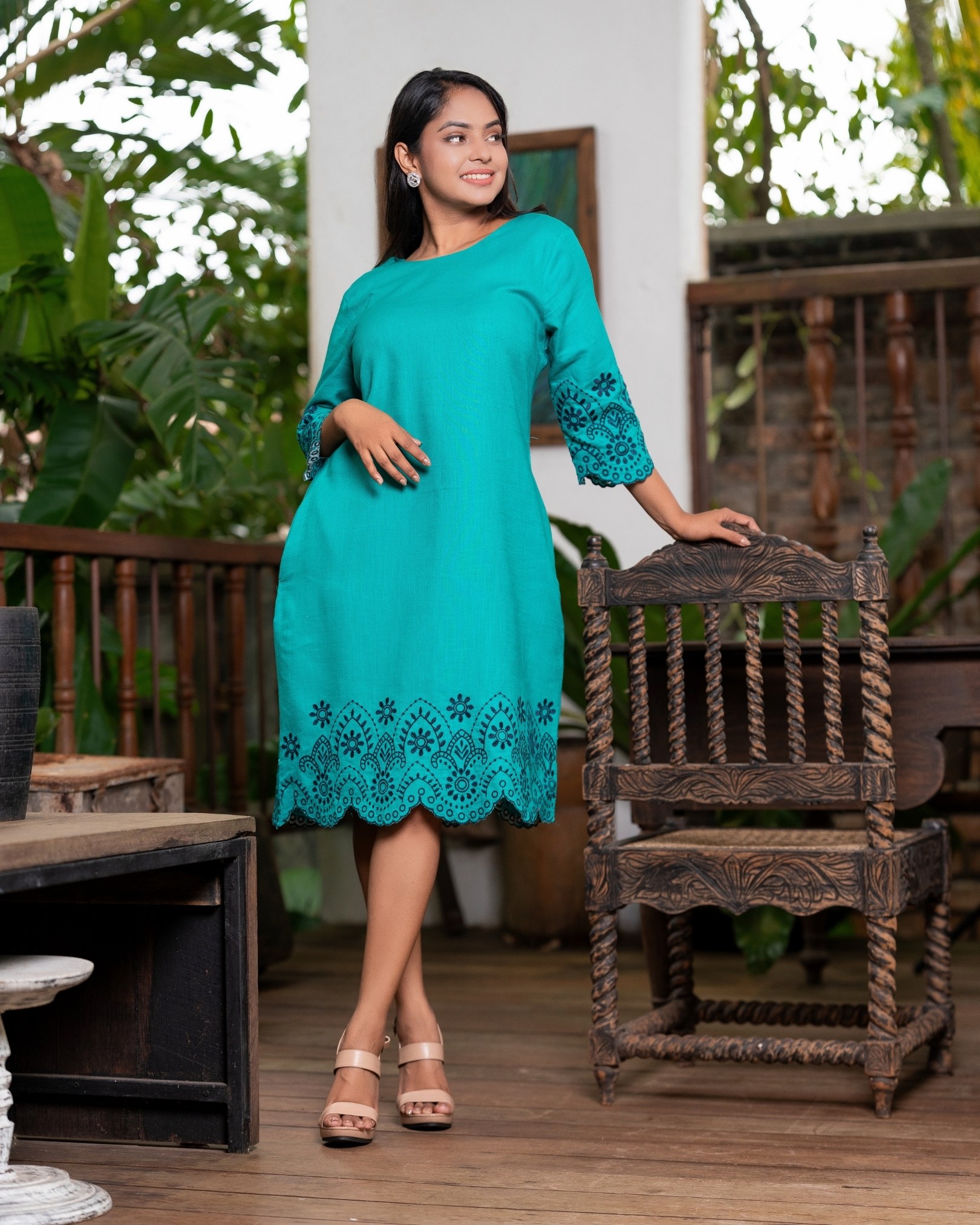 Scallop Embroidered Hem Detail Short Dress