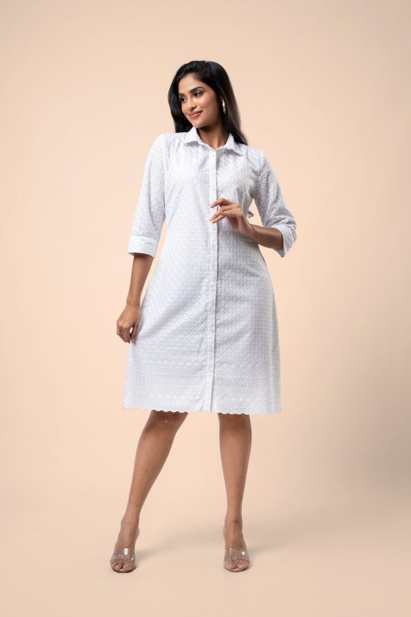 Hakoba Patterned Scallop Hem Short Shirt Dress - Image 3