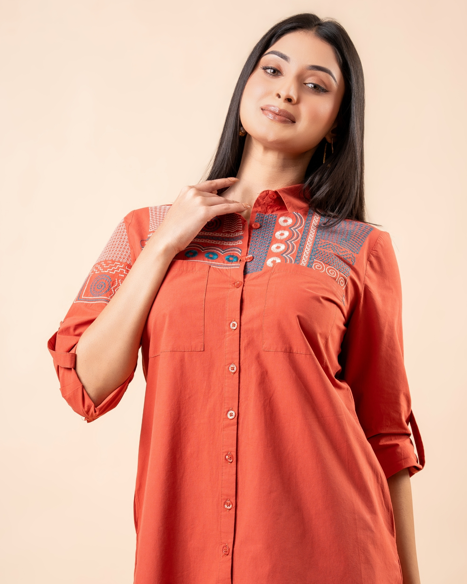 Embroidery Detail Short Shirt Dress - Image 6