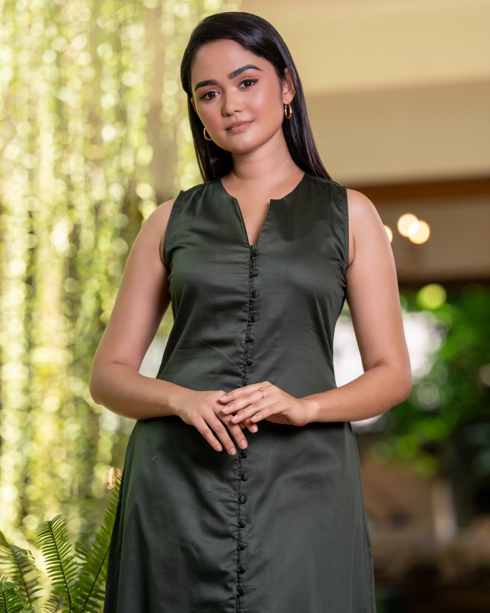 Sleeveless Notch Neck Button-Down Midi Dress