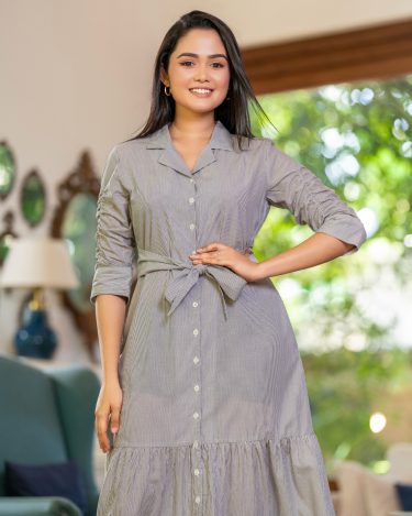 Belt Detail Lapel Collared Maxi Shirt Dress