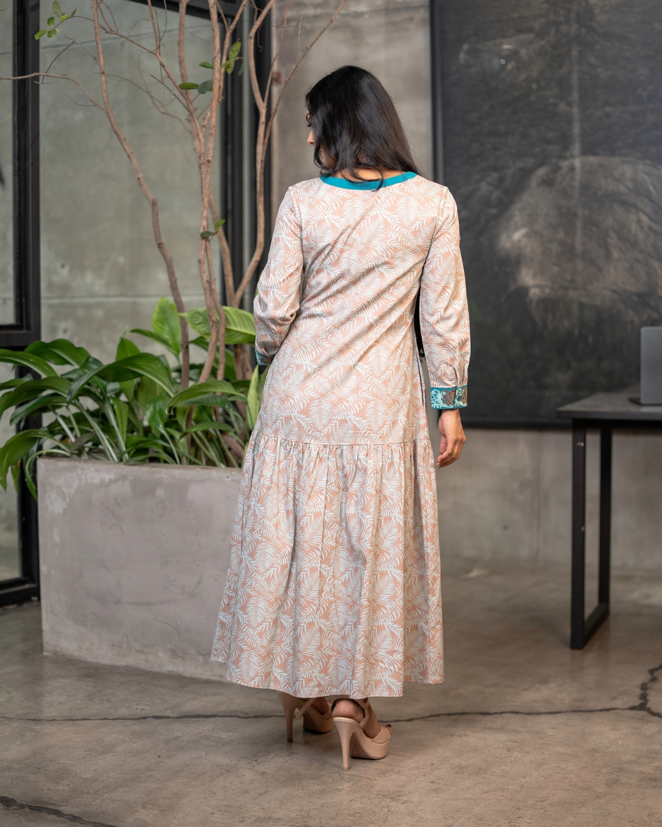 Embroidery Detail Tiered Colour Block Maxi Dress - Image 5