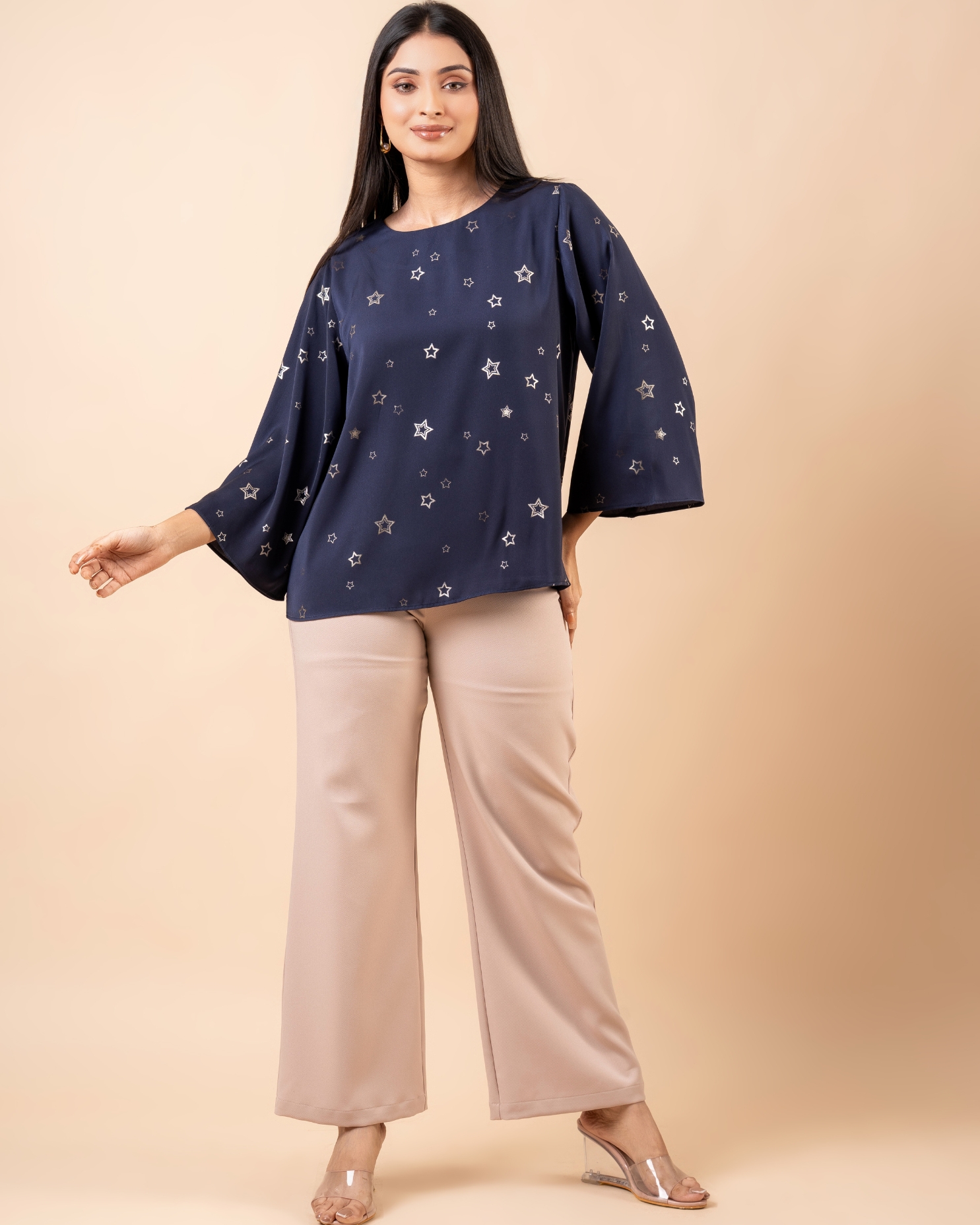 Star Patterned Bell Sleeve Top - Image 2