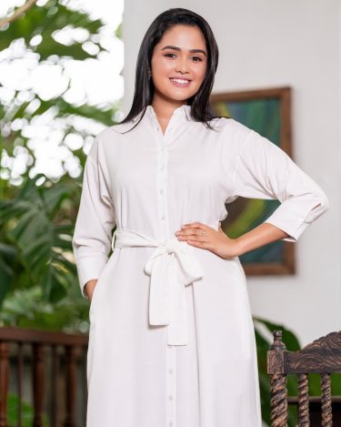 Button-Down Tie Up Detail Midi Dress