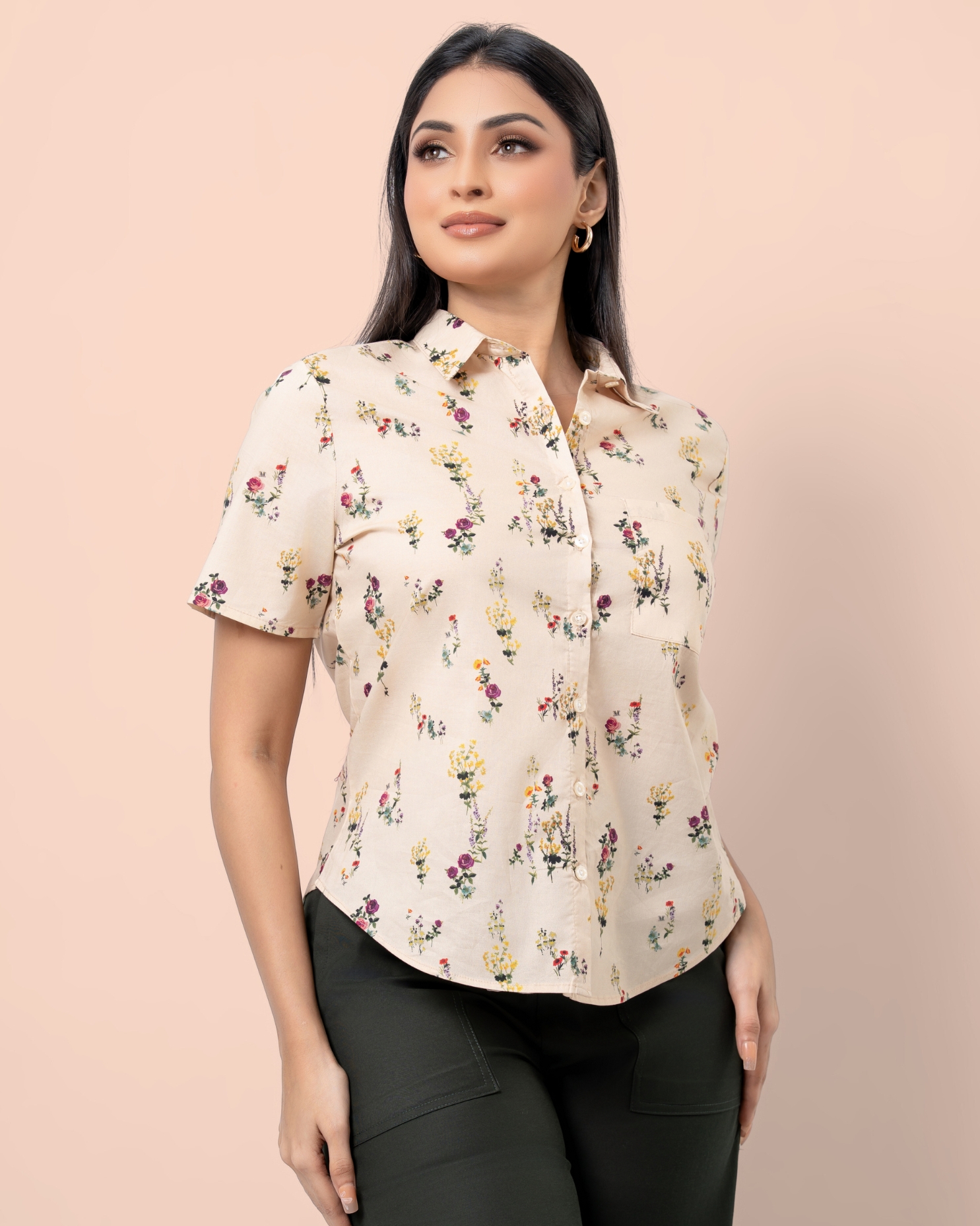 Floral Printed Shirt with Pocket Detail - Image 3