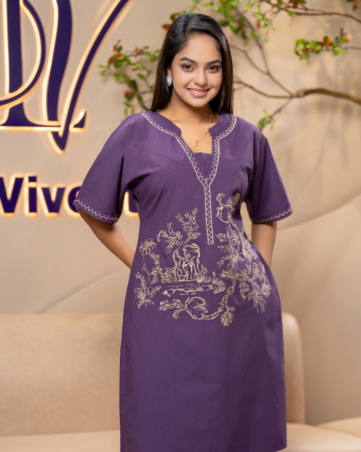 Topical Embroidery Detail Short Dress - Image 2