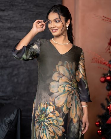 Floral Patterned Kurta Top and Pants Set