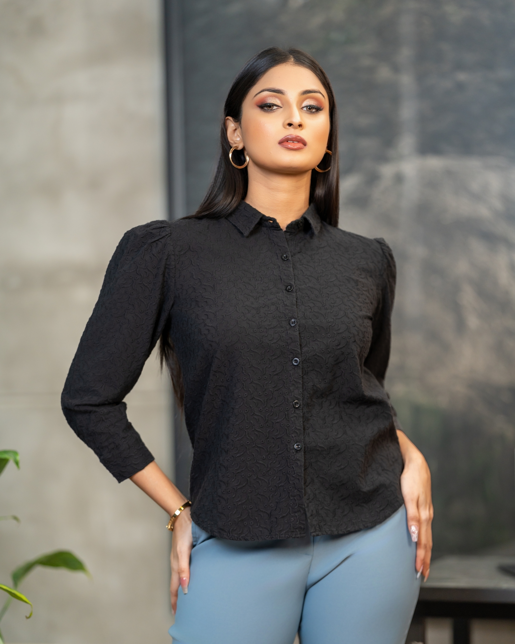 Front Button-Down Long Sleeve Shirt - Image 2