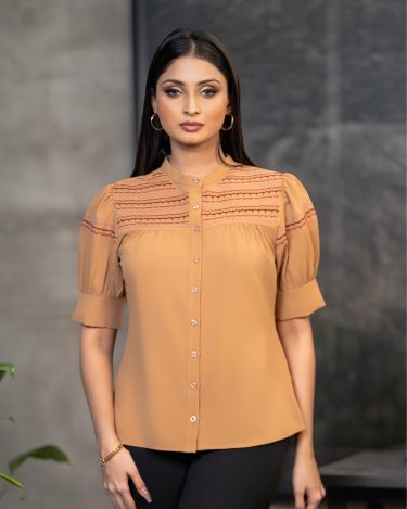 Puff Sleeve Yoke Detail Embroidery Top