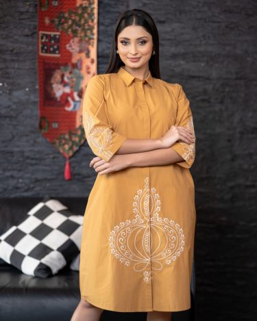 Embroidered Button Up Short Dress