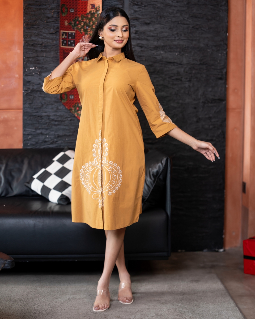 Embroidered Button Up Short Dress - Image 5