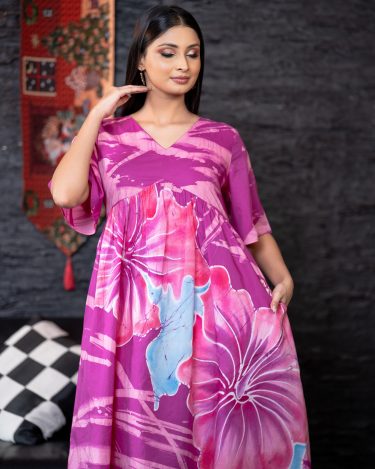 Floral Patterned High-Low Hem Batik Midi Dress