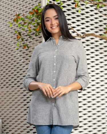 Button-Down Collared Long Top