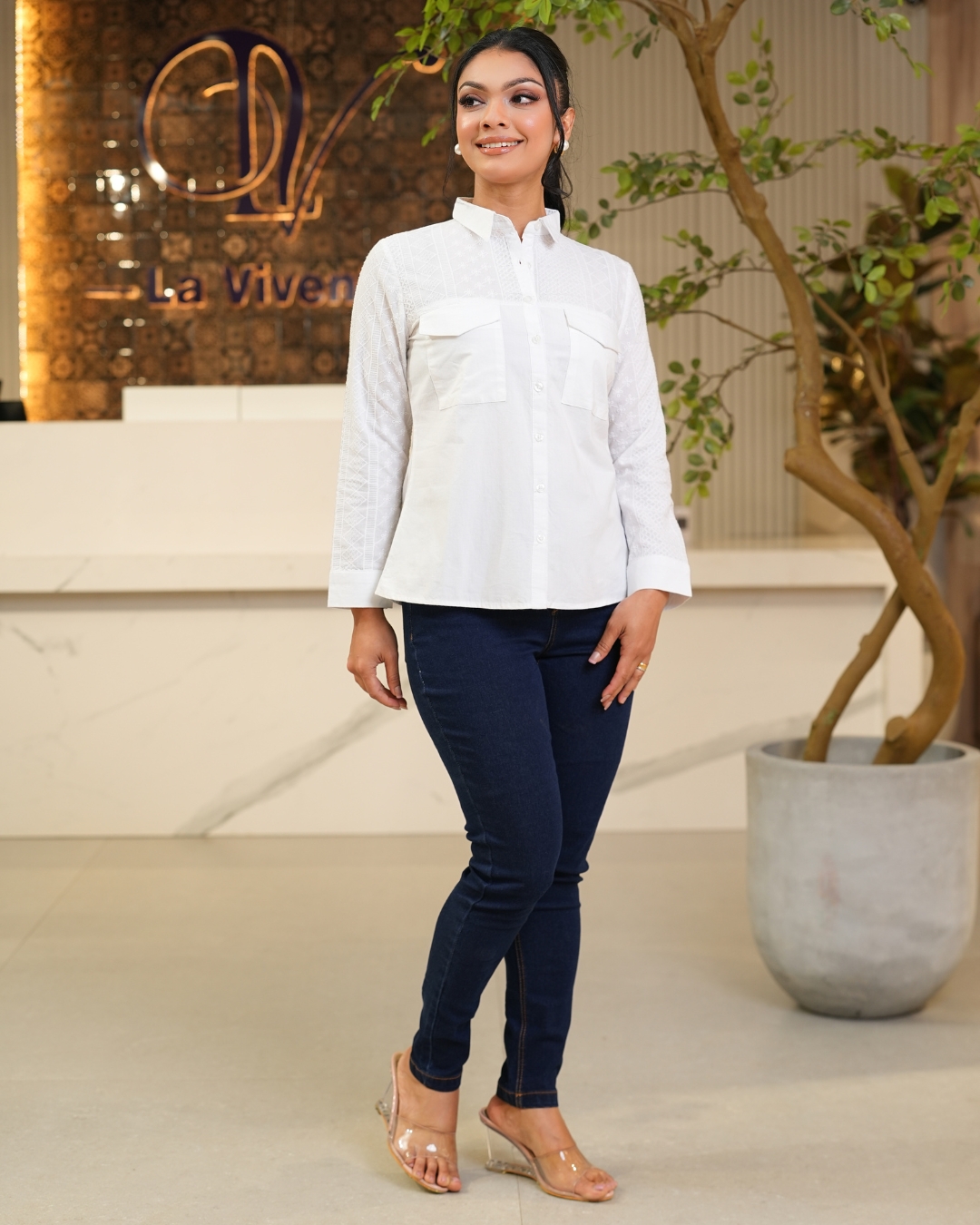 Double Pocket Detailed Cutlawn Mixed Shirt - Image 3