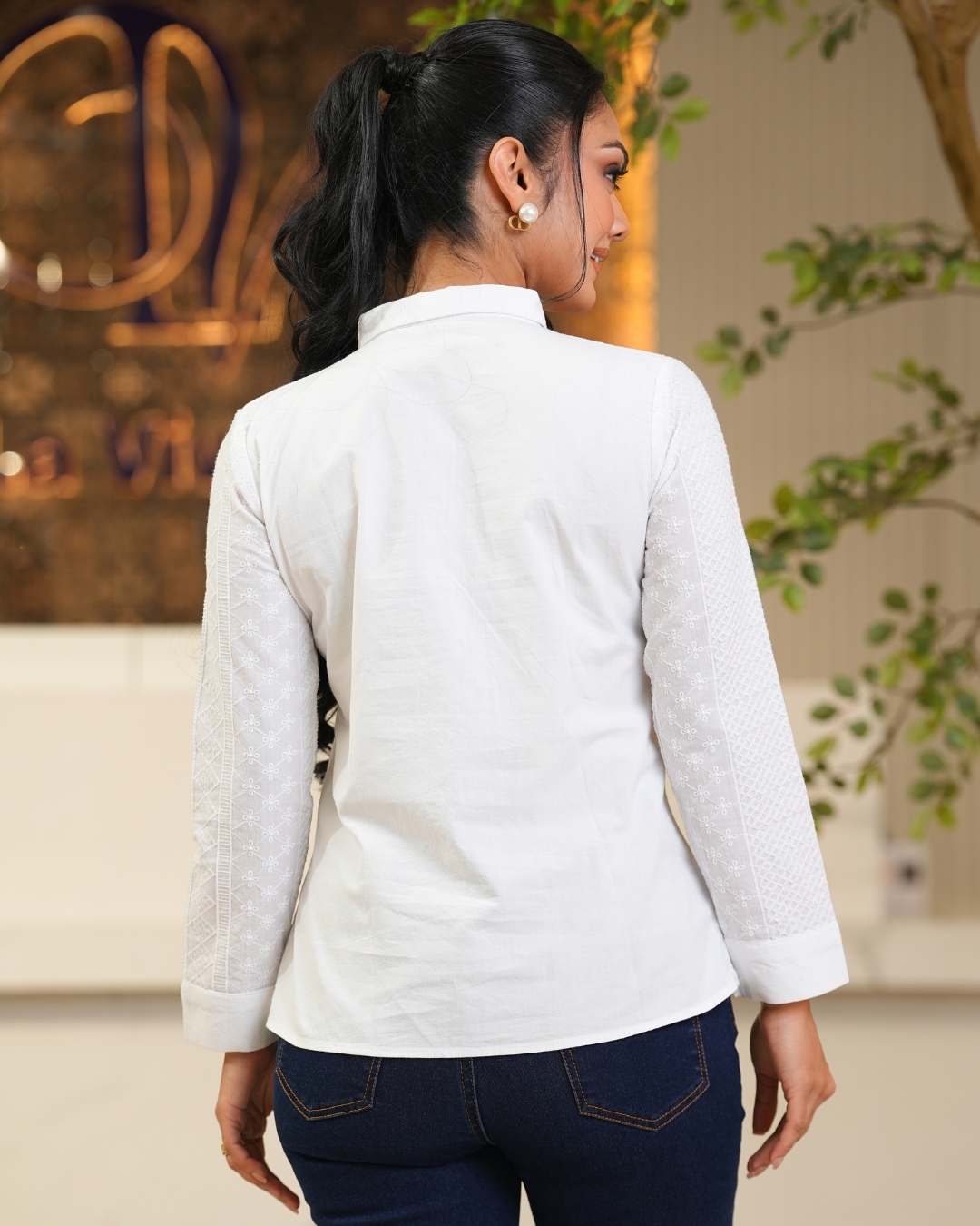 Double Pocket Detailed Cutlawn Mixed Shirt - Image 5