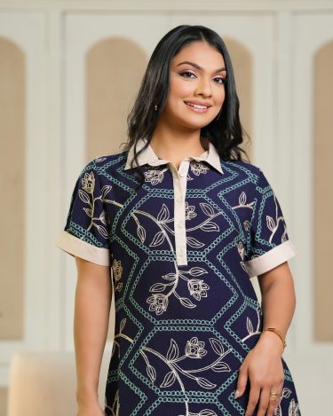 All-Over Floral Embroidery Detail Polo Short Dress