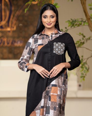 Pocket Embroidery Detail Colourblock Short Shirt Dress