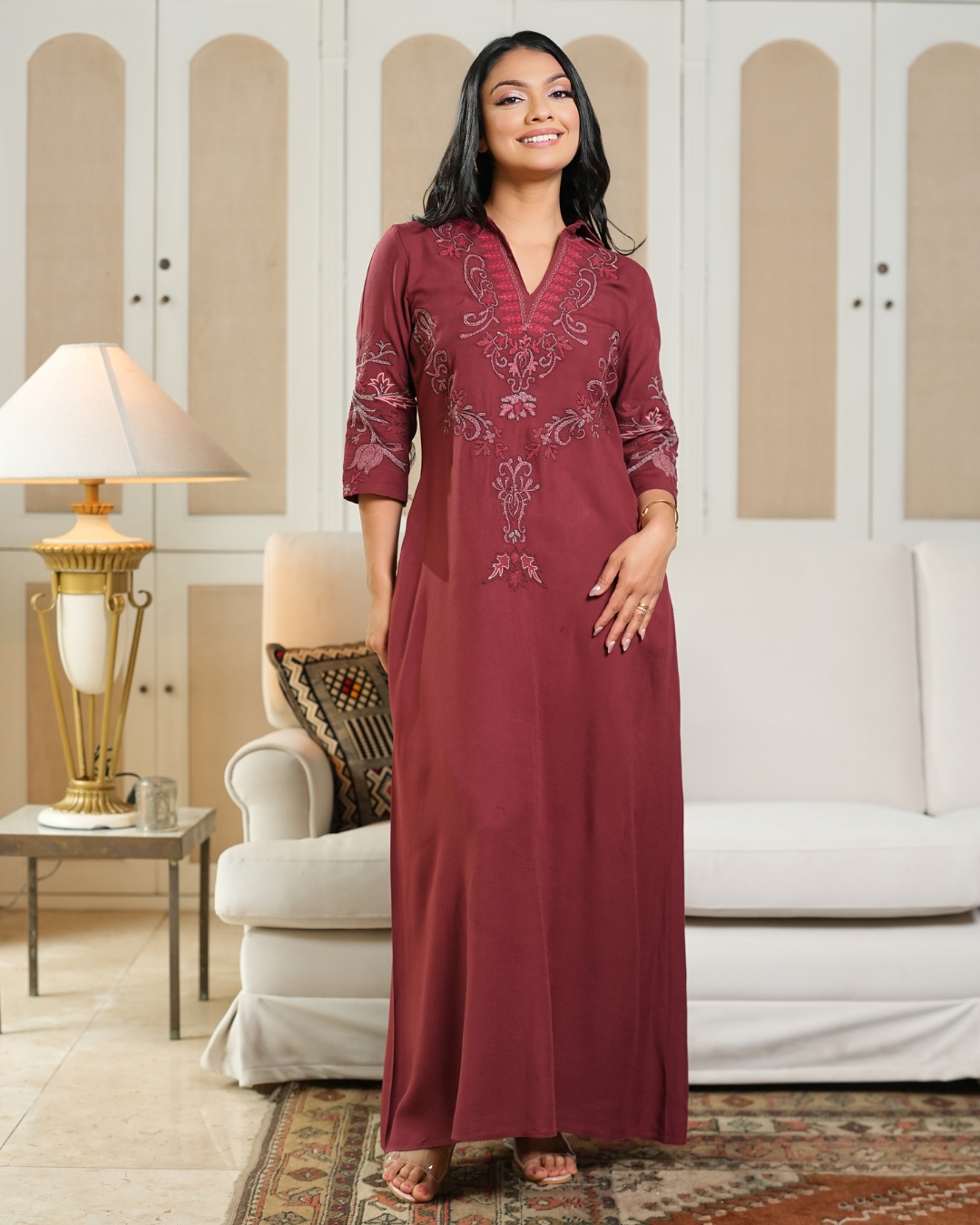 Embroidery Detail Collared Maxi Dress - Image 5