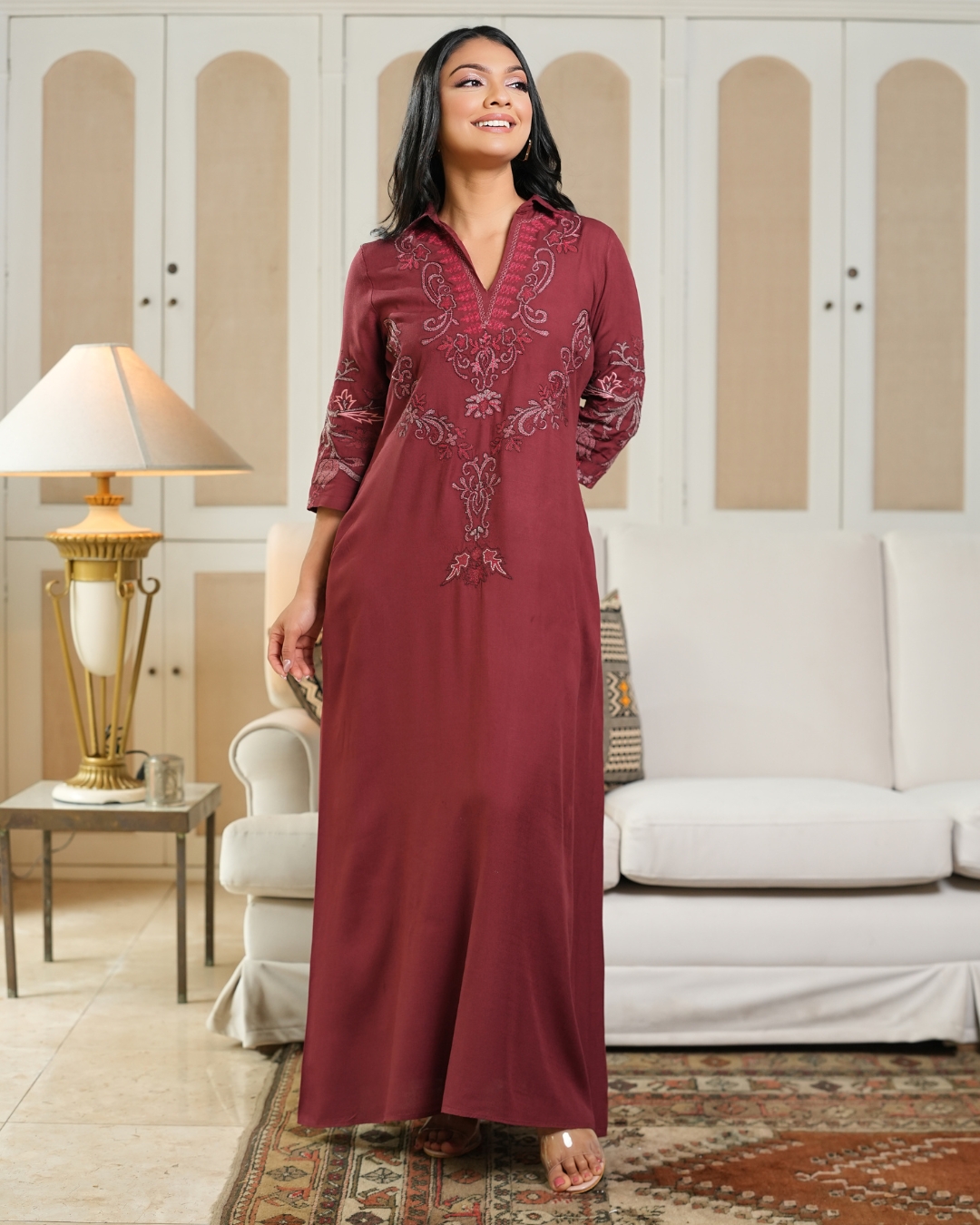 Embroidery Detail Collared Maxi Dress - Image 4